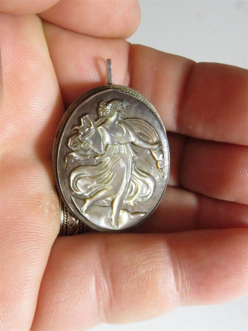 Antique Carved Shell Grand Tour Souvenir Brooch/Pendant 800 Silver - Just Stuff I Sell