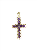 Fab 2 3/8" TL Amethyst & Diamond Cross Pendant Well Made 14K L J 8.6 Gram - Just Stuff I Sell