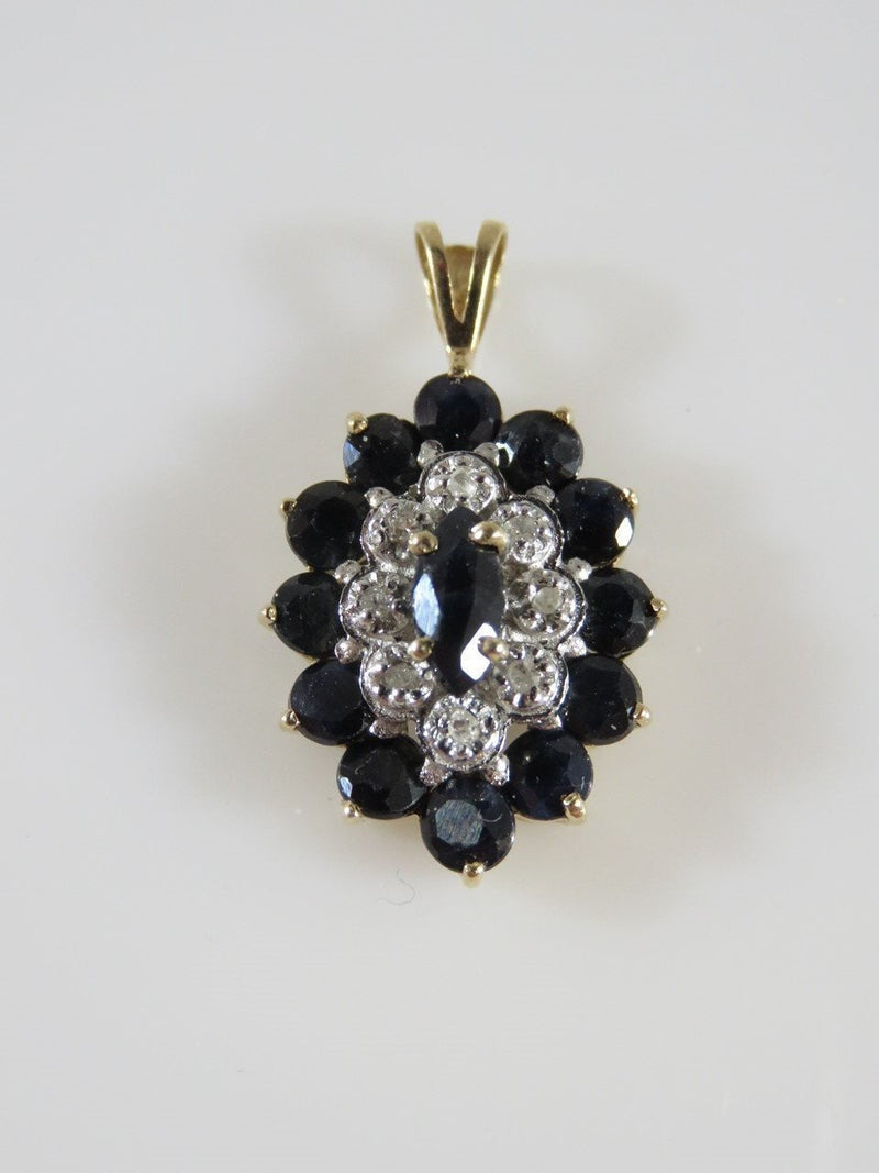 Solid 14K Yellow Gold Diamond And Blue Spinel Cluster Pendant 1.8 Grams - Just Stuff I Sell