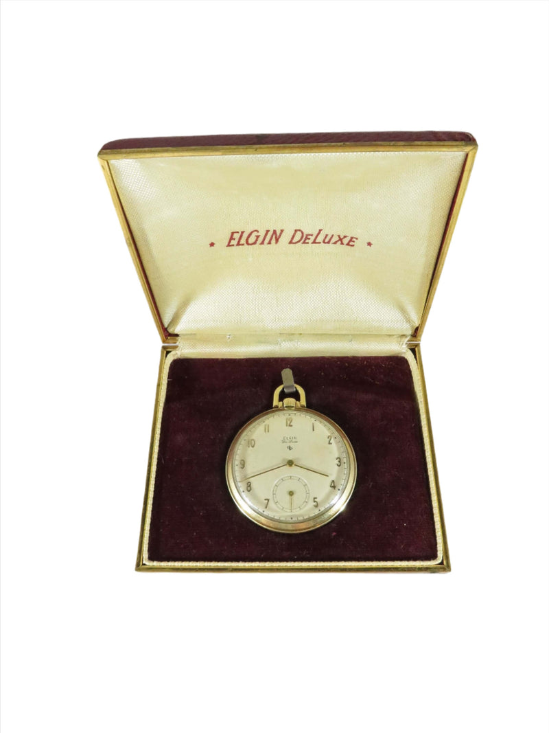 Elgin DeLuxe 1946 14S 17 Jewels Model 5 Open Face Pendant Wind Pocket Watch - Just Stuff I Sell