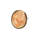 Victorian 18K Yellow Gold Deep Carved Angel Skin Coral Cameo Brooch - Just Stuff I Sell