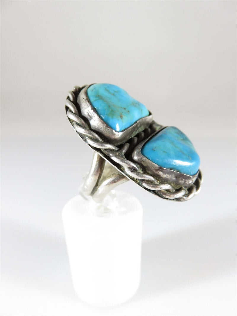 Dual Turquoise Men's Biker Ring Heavy 24.6 Gram Size 9 Pinky Statement Ring - Just Stuff I Sell