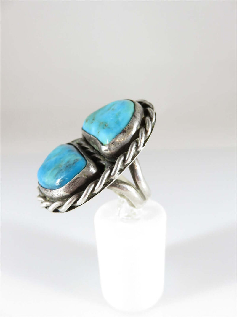 Dual Turquoise Men's Biker Ring Heavy 24.6 Gram Size 9 Pinky Statement Ring - Just Stuff I Sell