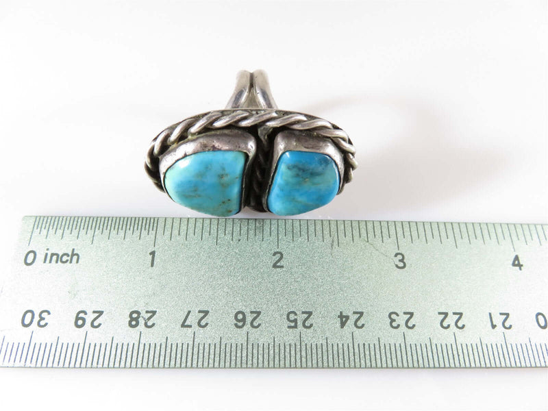 Dual Turquoise Men's Biker Ring Heavy 24.6 Gram Size 9 Pinky Statement Ring - Just Stuff I Sell