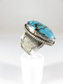 Men's Sterling Silver Turquoise Solitaire Statement Biker Ring Size 10.5 - Just Stuff I Sell