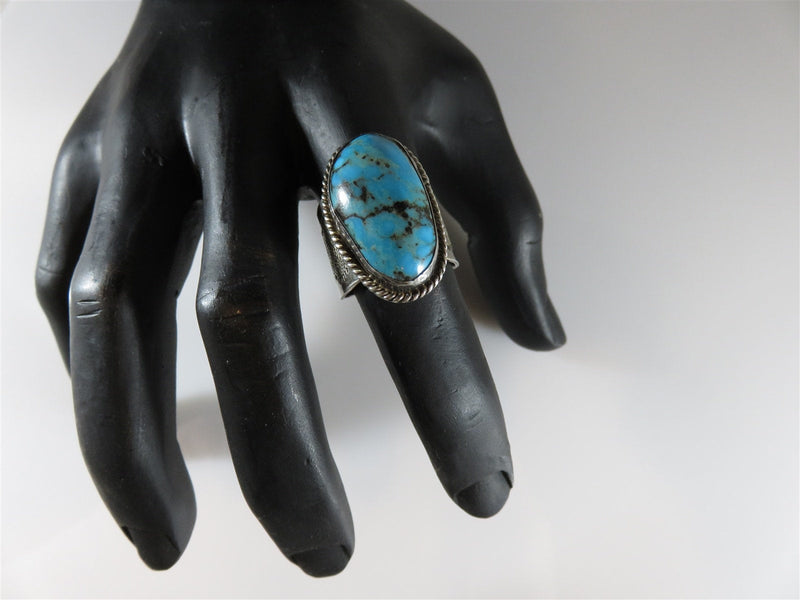 Men's Sterling Silver Turquoise Solitaire Statement Biker Ring Size 10.5 - Just Stuff I Sell