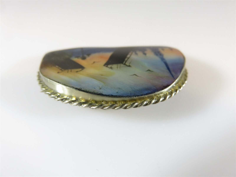 Artisan Hand Painted Shell Brooch of London Bridge Signed K.M. 96, Outstanding! - Just Stuff I Sell