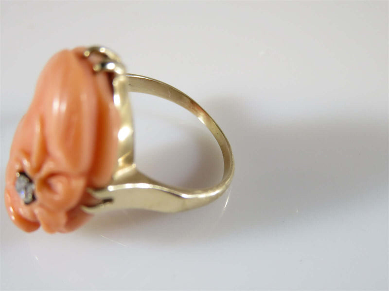 Antique 9K Gold Carved Cameo Ring Diamond Accented Size 6 1/2 - Just Stuff I Sell