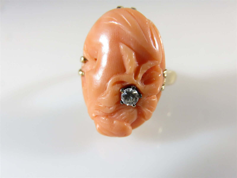 Antique 9K Gold Carved Cameo Ring Diamond Accented Size 6 1/2 - Just Stuff I Sell