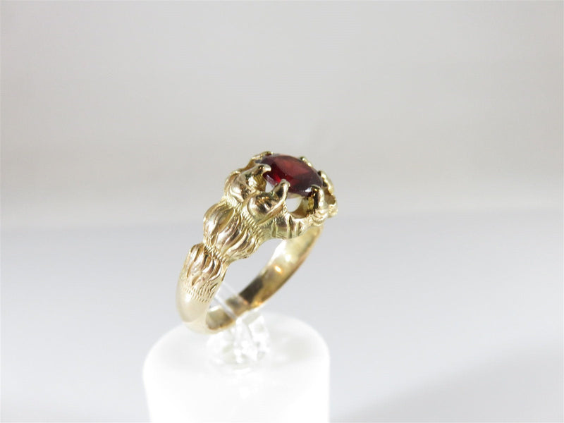 Pigeon Blood Red Garnet & Lion Claw Belcher Setting 14K Gold 8 1/2 Pinky Ring - Just Stuff I Sell