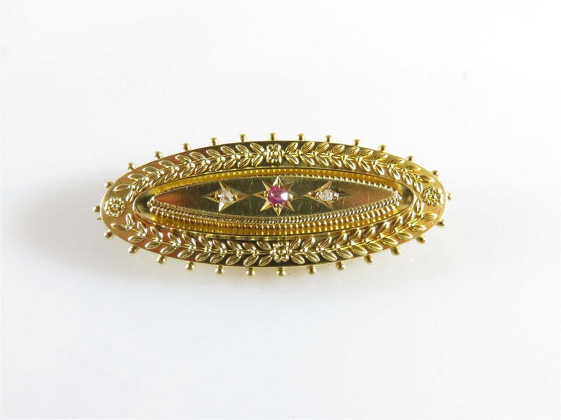 Late Victorian 1894 Cheshire England 15K Gold Diamond Ruby Cased Brooch Signed - Just Stuff I Sell