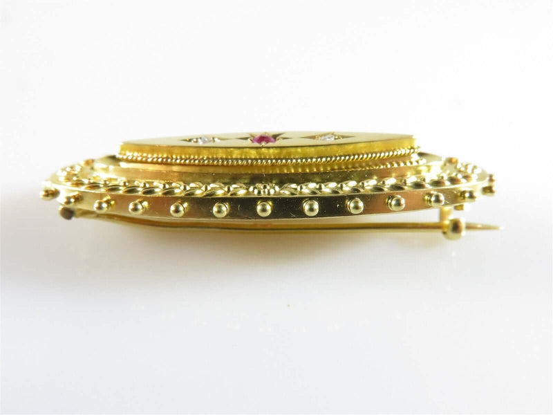 Late Victorian 1894 Cheshire England 15K Gold Diamond Ruby Cased Brooch Signed - Just Stuff I Sell