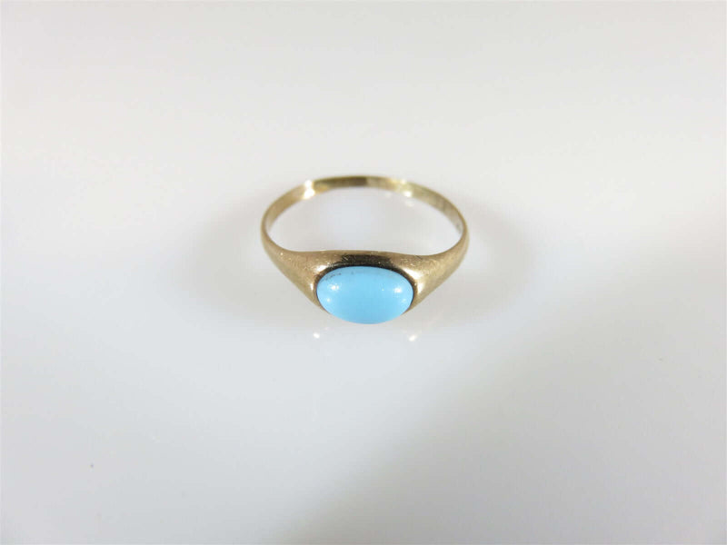 Antique 9K Rosy Yellow Gold Robins Egg Blue Turquoise Childs Ring Size 2 - Just Stuff I Sell