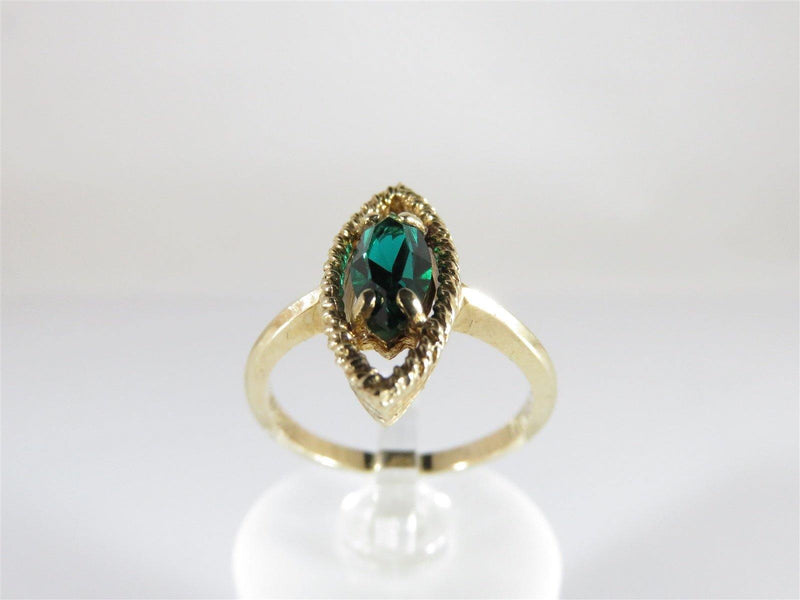 Navette Style Vintage Green Stone Textured Setting Solitaire 10K Ring Size 5.25 - Just Stuff I Sell