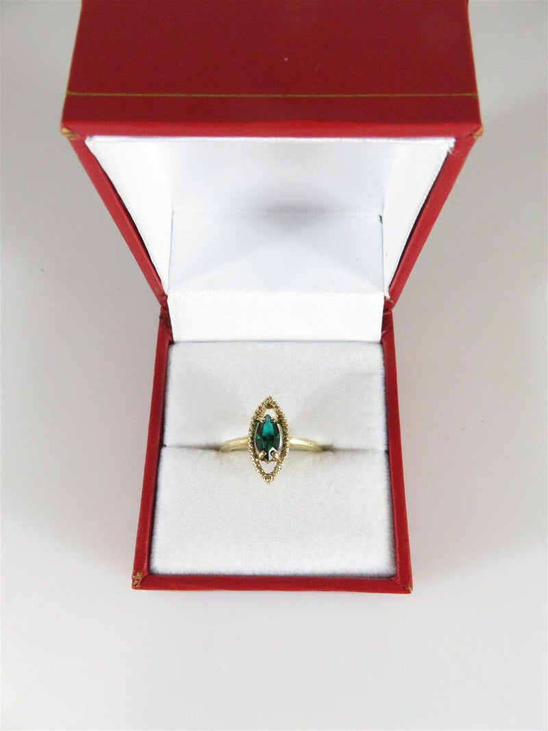 Navette Style Vintage Green Stone Textured Setting Solitaire 10K Ring Size 5.25 - Just Stuff I Sell