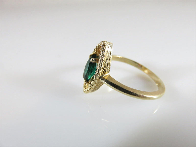Navette Style Vintage Green Stone Textured Setting Solitaire 10K Ring Size 5.25 - Just Stuff I Sell