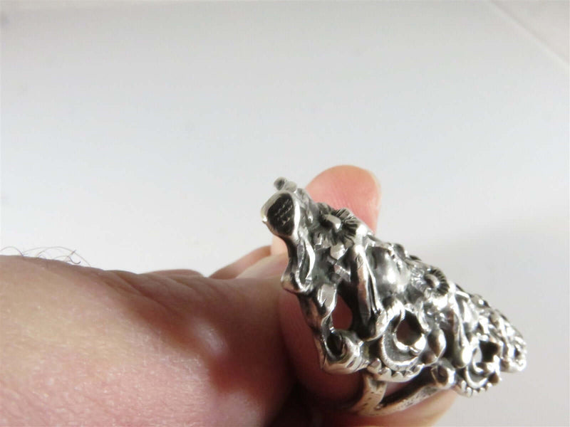 Antique Art Nouveau Cini Style Sterling Silver 3 Lady Face Flowing Hair Ring 7 - Just Stuff I Sell