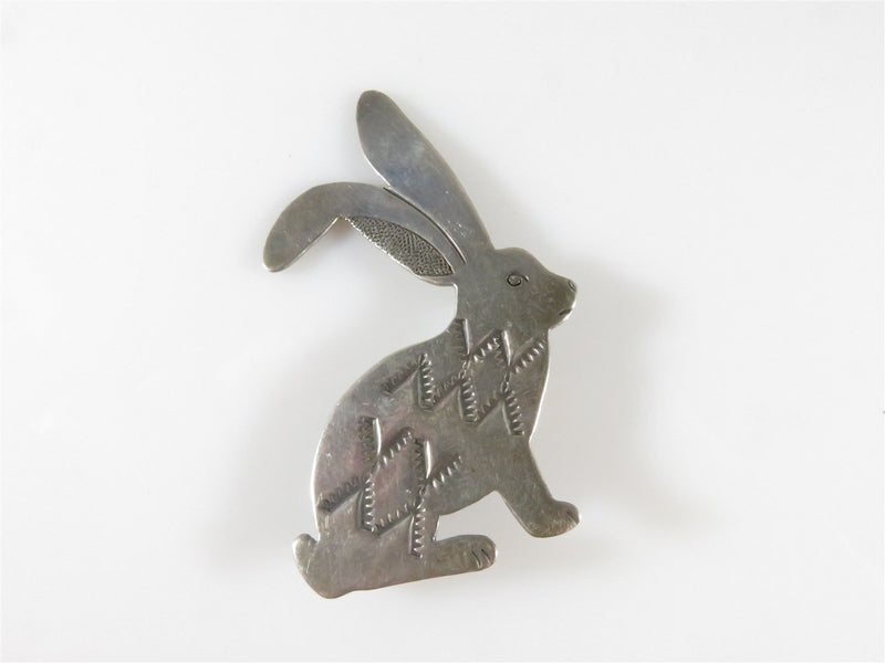 Vintage Stamped Sterling Silver Navajo Style Figural Rabbit Pin Unsigned - Just Stuff I Sell