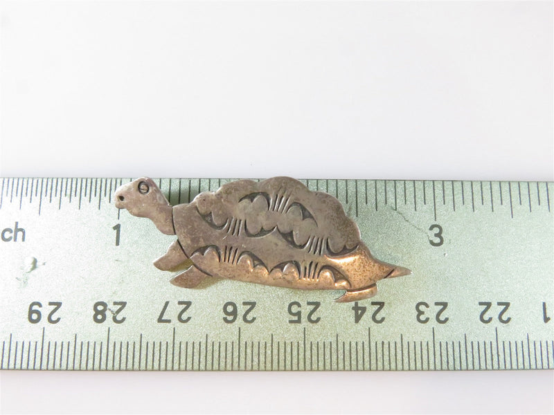 Vintage Stamped Sterling Silver Navajo Style Figural Turtle Pin Unsigned - Just Stuff I Sell