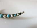 Large 2 1/4" Antique 9K Gold Turquoise Pearl Crescent Moon Wedding Gift - Just Stuff I Sell