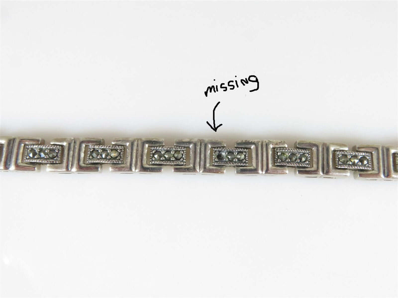 Chunky Sterling Silver & Marcasite Bracelet Approx 7" - Just Stuff I Sell