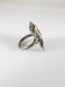 Brutalist Design Coral Setting Abstract Art Ring Size 6.5 Sterling Silver Unisex - Just Stuff I Sell