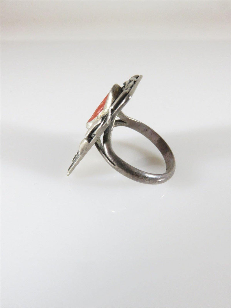 Brutalist Design Coral Setting Abstract Art Ring Size 6.5 Sterling Silver Unisex - Just Stuff I Sell