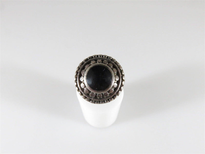 Vintage Round Onyx Sterling Silver Ring Size 7.25 with Round Head & Accents - Just Stuff I Sell