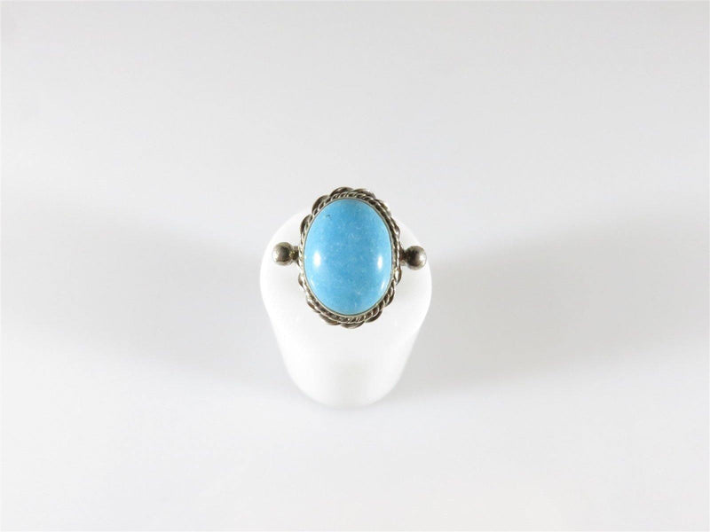 Southwestern Style Rope Trim Cabochon Turquoise Sterling Silver Ring Size 4.5 - Just Stuff I Sell