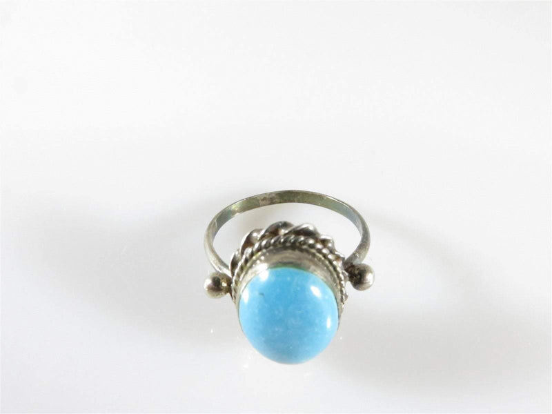 Southwestern Style Rope Trim Cabochon Turquoise Sterling Silver Ring Size 4.5 - Just Stuff I Sell