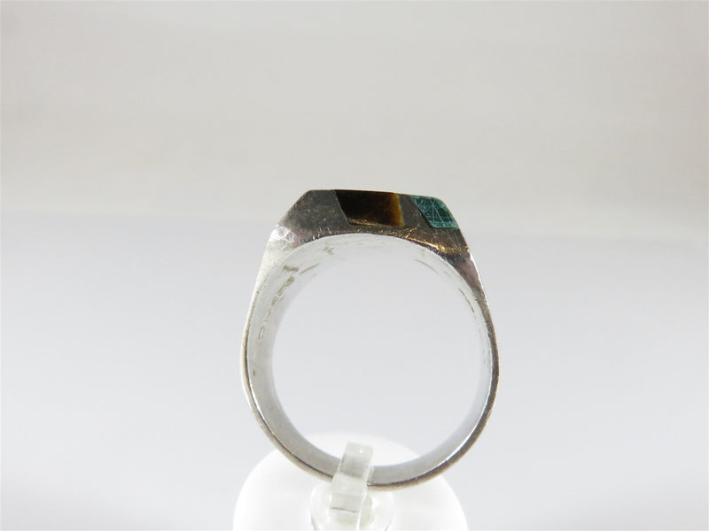 Size 11.5 925 Sterling Inlaid Malachite & Tiger Eye Mexico Men's Ring 925MC - Just Stuff I Sell