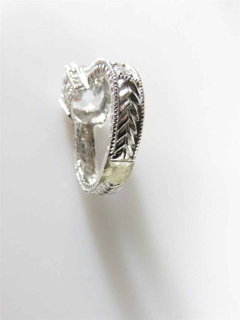 Sparkly Rhodium Plated Art Deco Style 10mm CZ Solitaire With Accents Size 6.5 - Just Stuff I Sell
