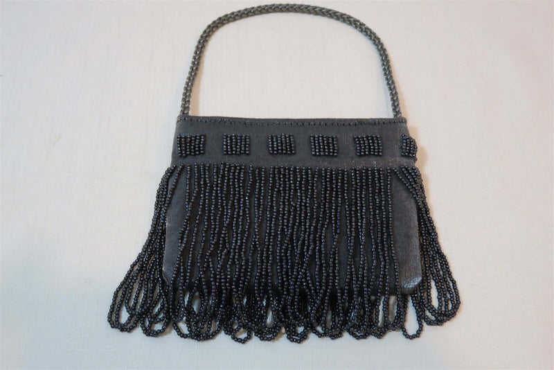Lovely Vintage Evening Bag/Clutch Fiorucci Italy Gray Material Gray Metal Beads - Just Stuff I Sell