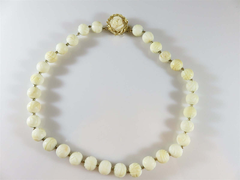 14K Yellow Gold 62.8 gram TW Carved White Coral 16 1/2" Necklace - Just Stuff I Sell