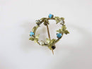 10K Gold Turn of the Century Glass Turquoise & Pearl Leaf Accented Pin - Just Stuff I Sell