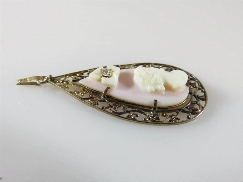 10K Victorian Filigree Carved Cameo with Old Cut Diamond Accent For Repair - Just Stuff I Sell