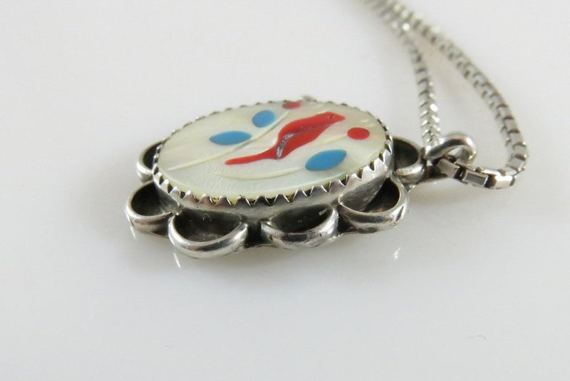 Southwestern Zuni Sterling Silver Red Cardinal Bird Pendant & 16" Chain - Just Stuff I Sell