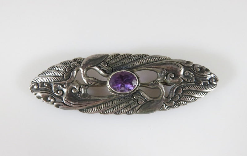 Signed SEJA Vintage Toned Art Deco Style Sterling Silver & Amethyst Brooch - Just Stuff I Sell