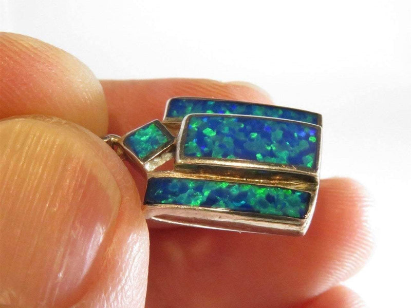 Lovely Inlayed Blue Green Opal Sterling Silver Pendant - Just Stuff I Sell