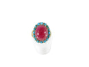 Solid 18K Gold Cabochon Ruby & Turquoise Accented Ring Size 5.75 Verite Italy — Victorian Edwardian • 18K, Gold • Ruby — fron
