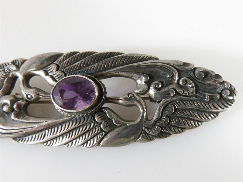 Signed SEJA Vintage Toned Art Deco Style Sterling Silver & Amethyst Brooch - Just Stuff I Sell