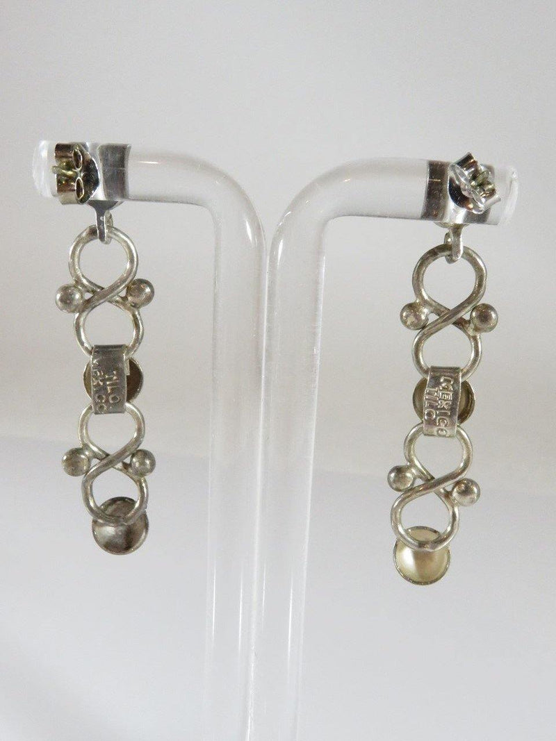 Vintage Stud/Dangle 1 7/8" high Tilo Signed Mexico Sterling Silver Earrings - Just Stuff I Sell