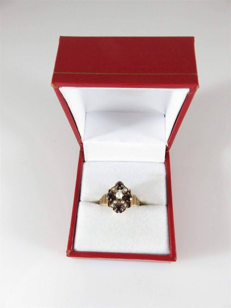 Antique 10K Rosy Yellow Gold Garnet & Pearl Victorian Wedding Ring Size 6 1/2 - Just Stuff I Sell