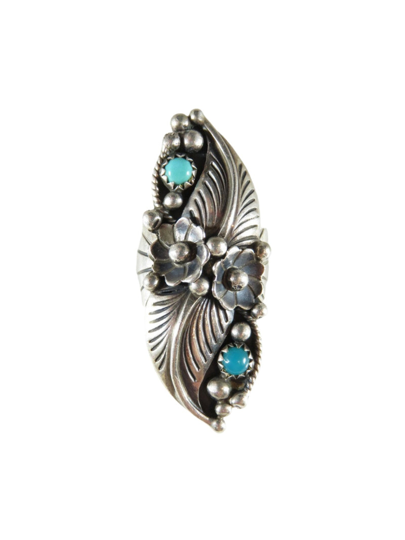 Stunning Navajo Floral Leaf Turquoise Ring Size 8 Herman Smith Pointer Ring - Just Stuff I Sell
