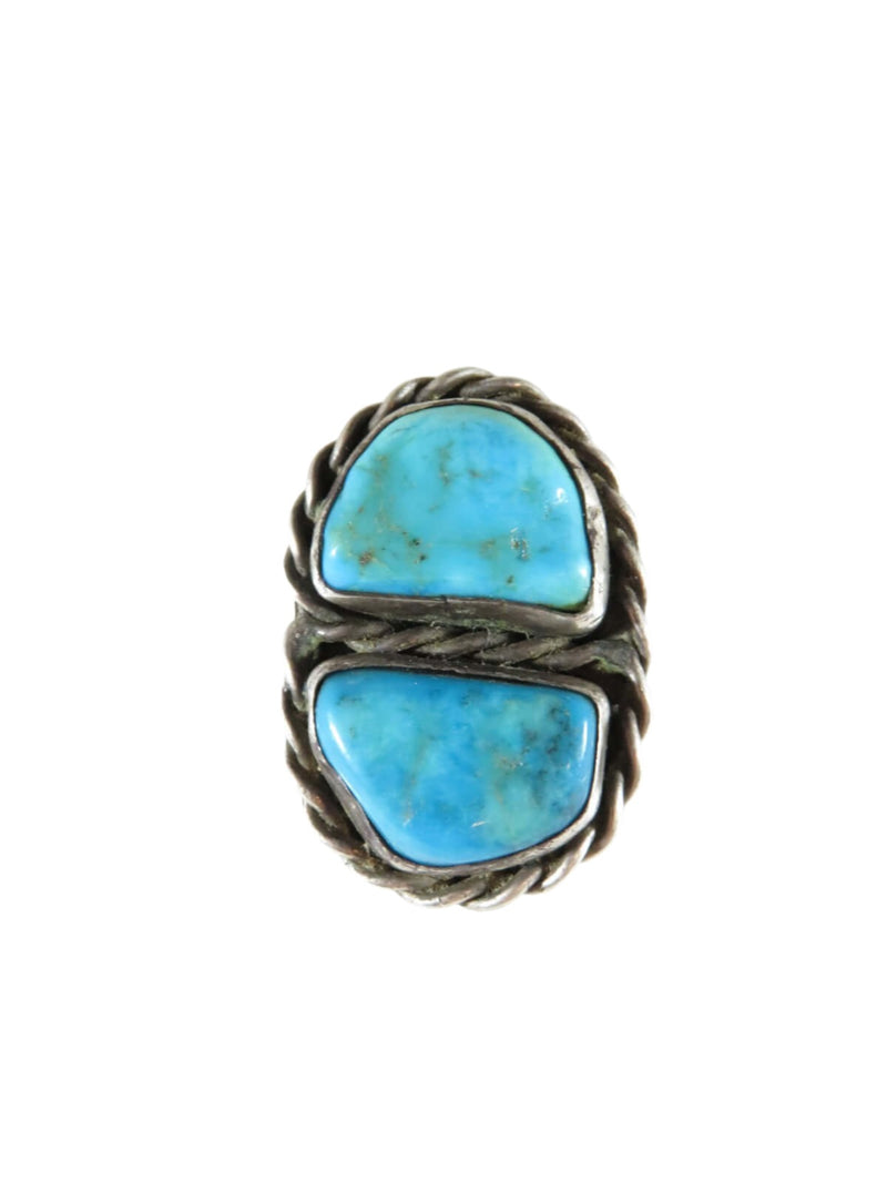 Dual Turquoise Men's Biker Ring Heavy 24.6 Gram Size 9 Pinky Statement Ring - Just Stuff I Sell