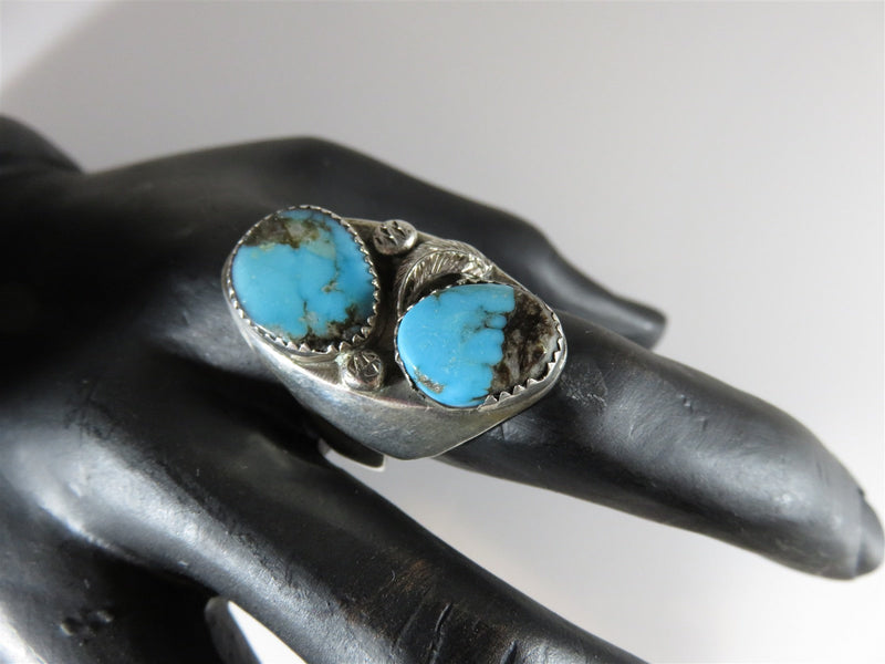 Vintage Dual Turquoise Sterling Silver Biker Ring Men's Size 12.75 24.4 grams - Just Stuff I Sell