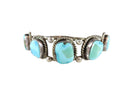 Vintage 5 Turquoise Stone Sterling Silver Navajo Cuff Bracelet Approx 6" Wrist - Just Stuff I Sell