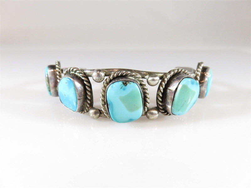 Vintage 5 Turquoise Stone Sterling Silver Navajo Cuff Bracelet Approx 6" Wrist - Just Stuff I Sell