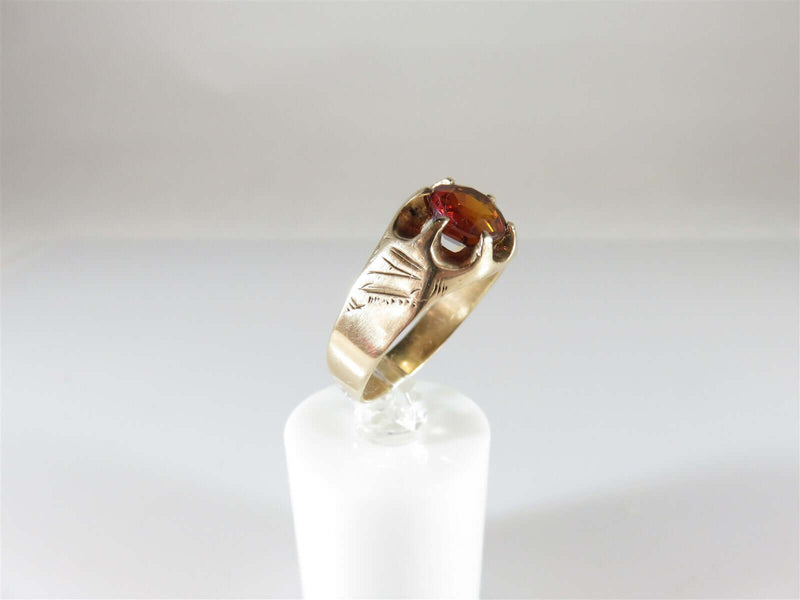 Antique Solitaire 10K Citrine Ring Men's Pinky Ring Size 11 Unusual Wedding Ring - Just Stuff I Sell