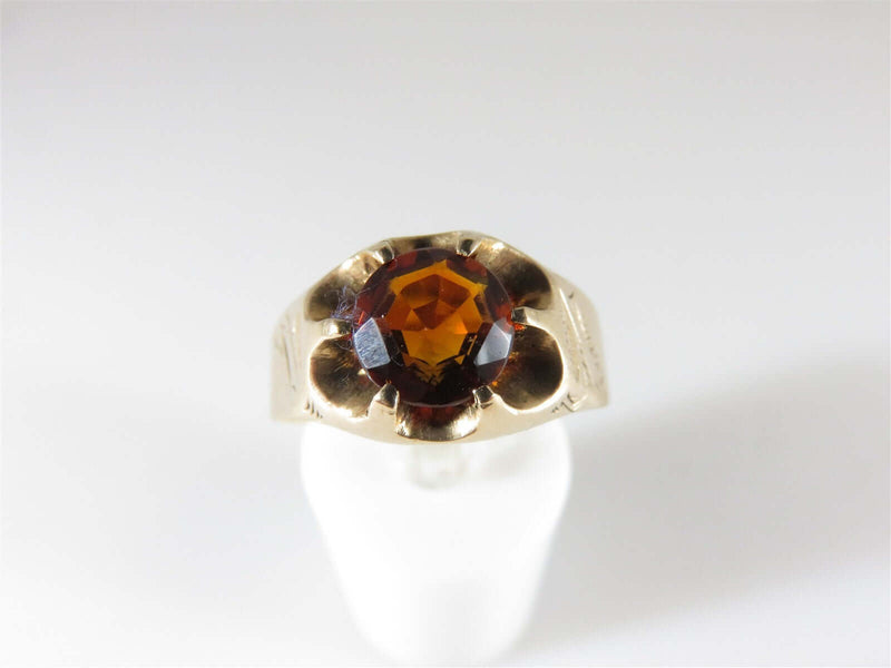 Antique Solitaire 10K Citrine Ring Men's Pinky Ring Size 11 Unusual Wedding Ring - Just Stuff I Sell
